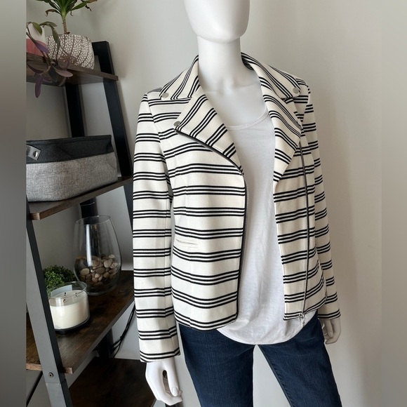 Bagatelle Black & White Striped Moto Jacket Asymmetrical Zip Size S - Picture 3 of 6